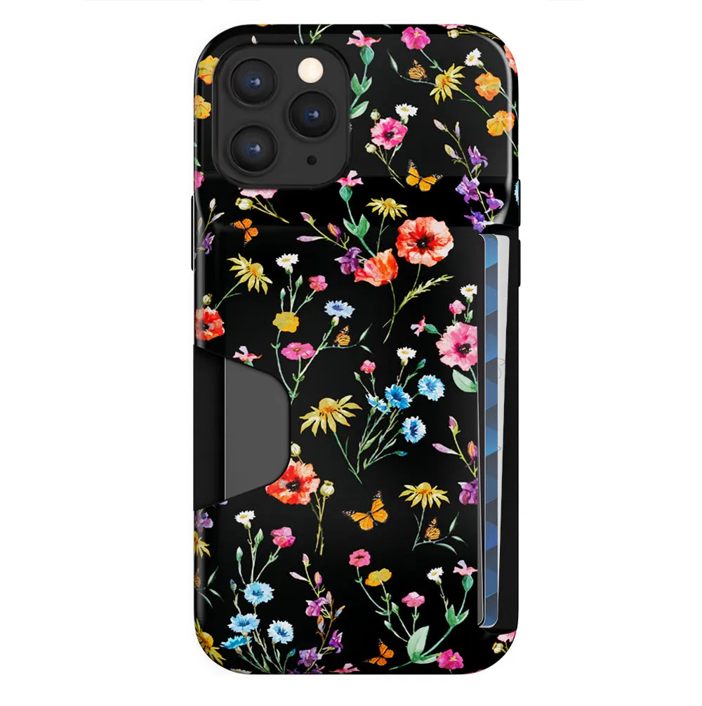 Black Wildflower iPhone Wallet Case