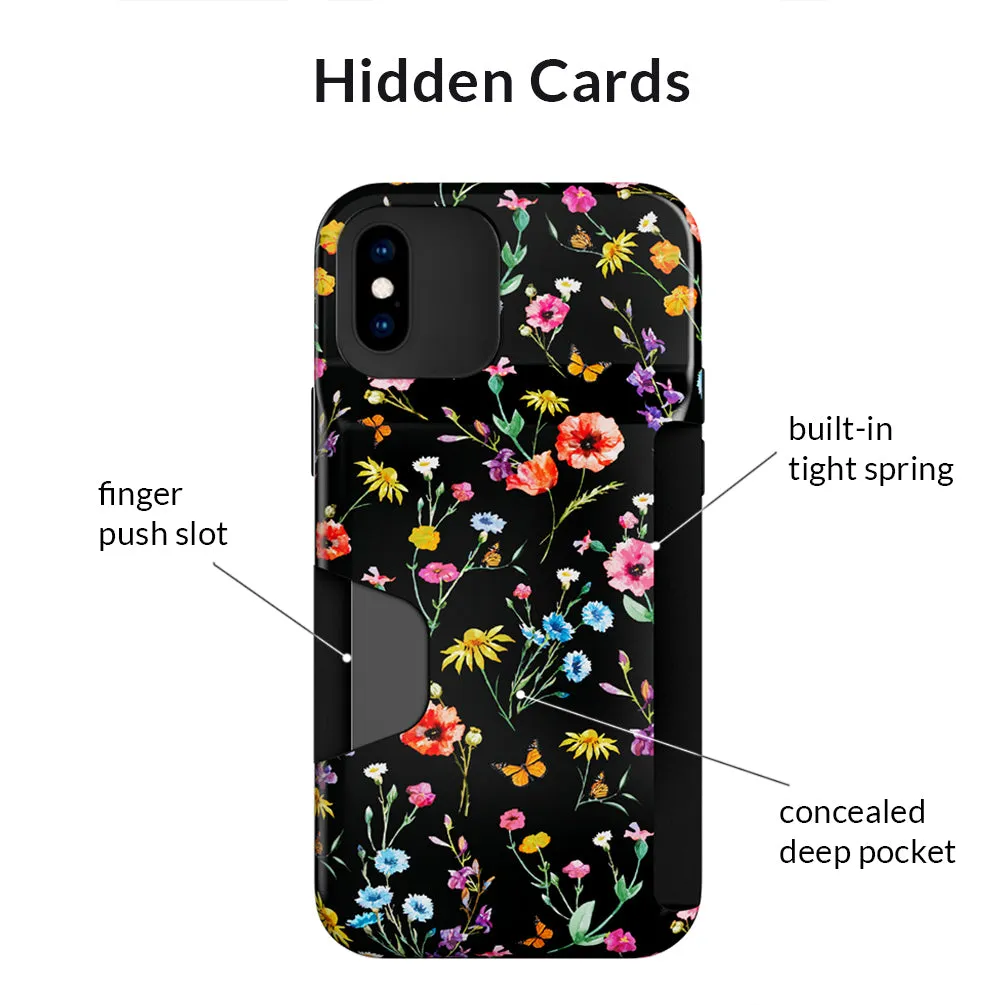 Black Wildflower iPhone Wallet Case