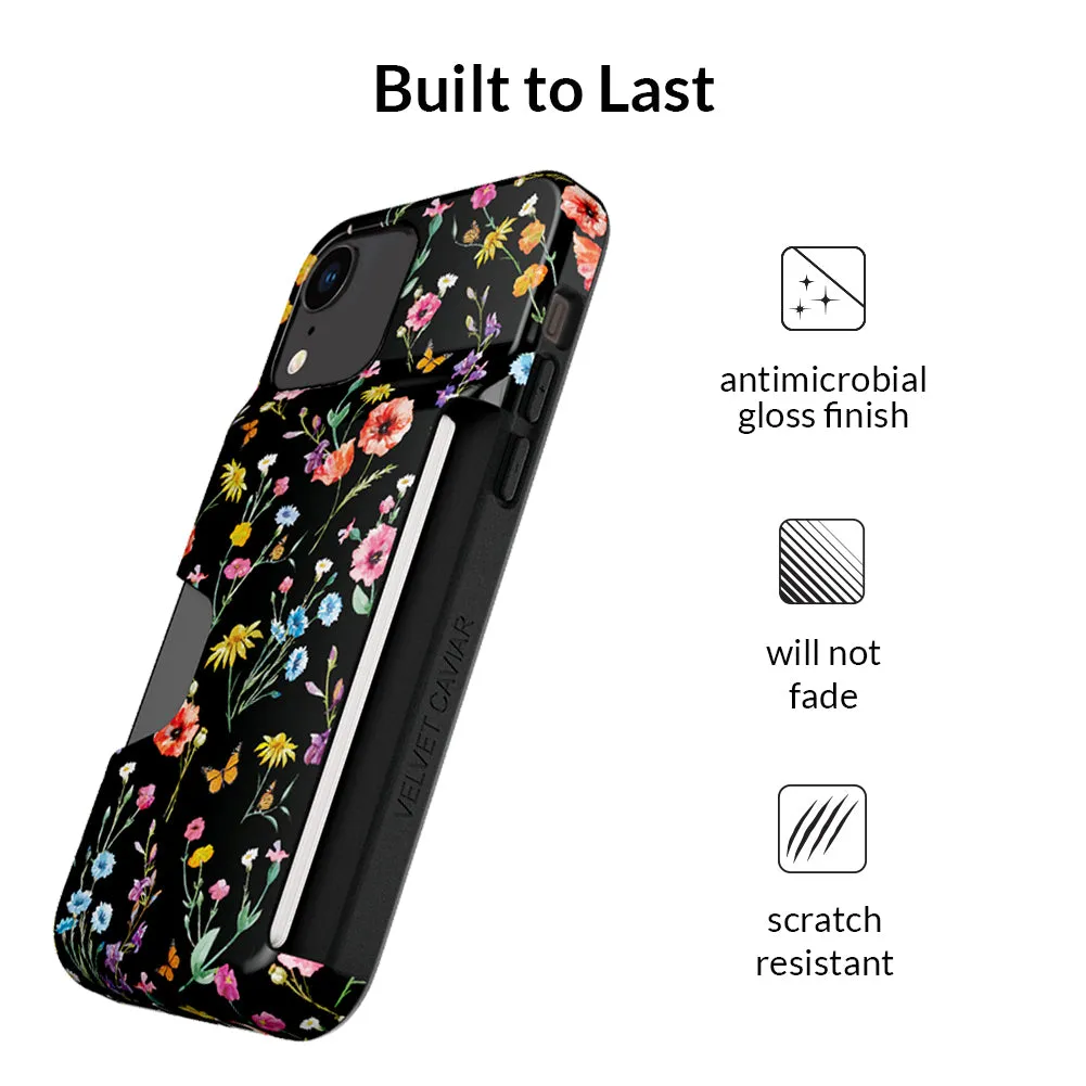 Black Wildflower iPhone Wallet Case