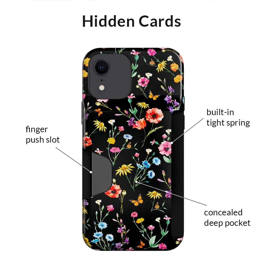 Black Wildflower iPhone Wallet Case