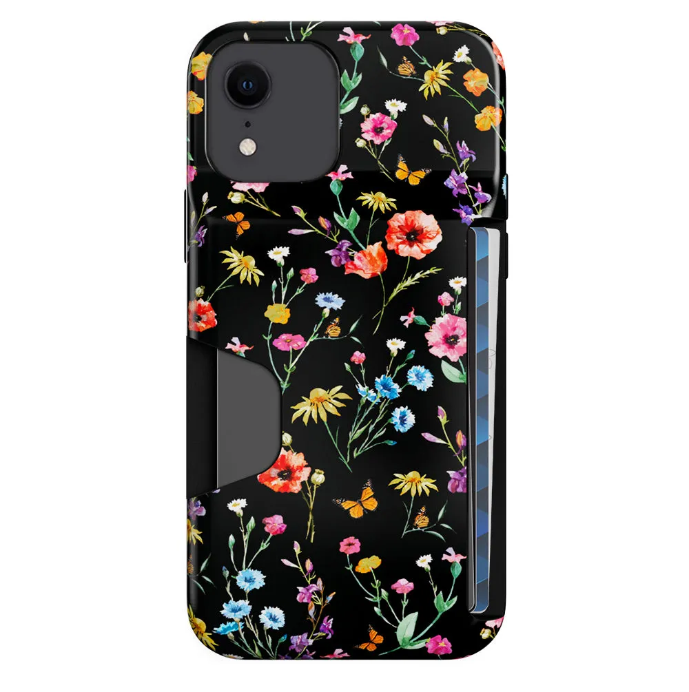 Black Wildflower iPhone Wallet Case