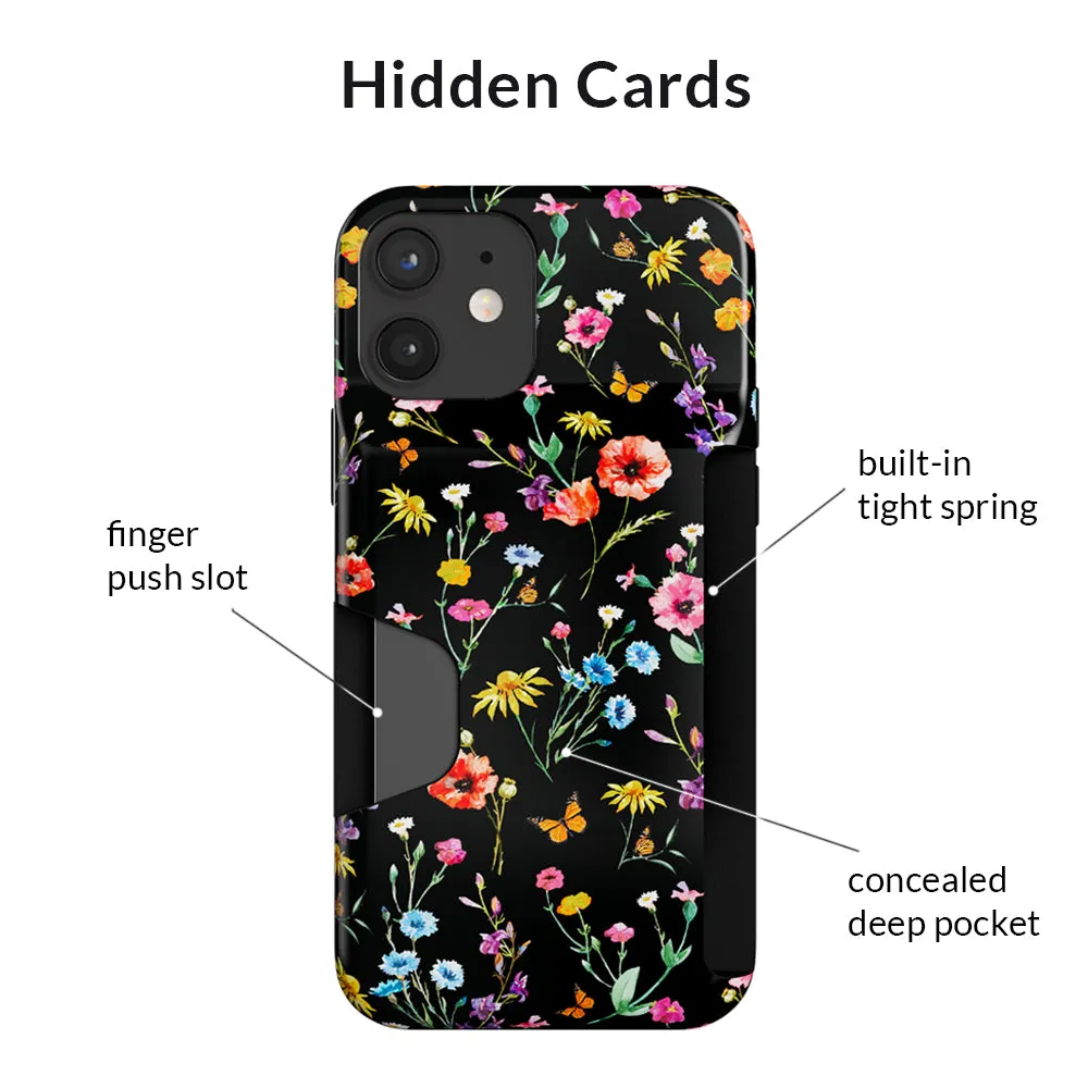 Black Wildflower iPhone Wallet Case