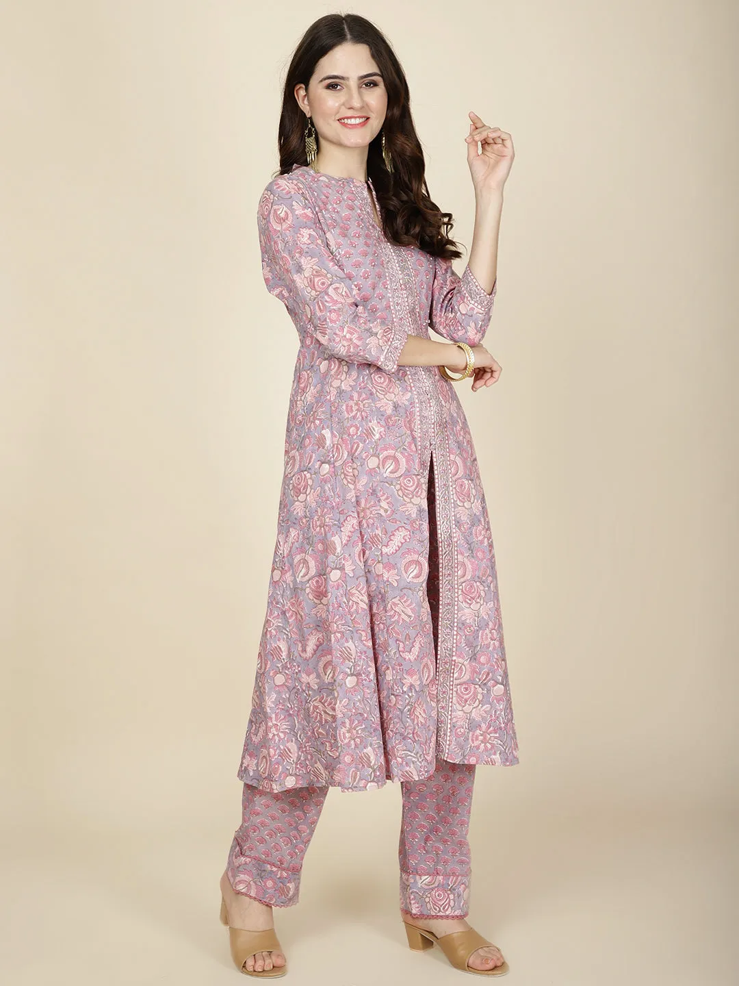 Block Printed Cotton Kurta With Pants