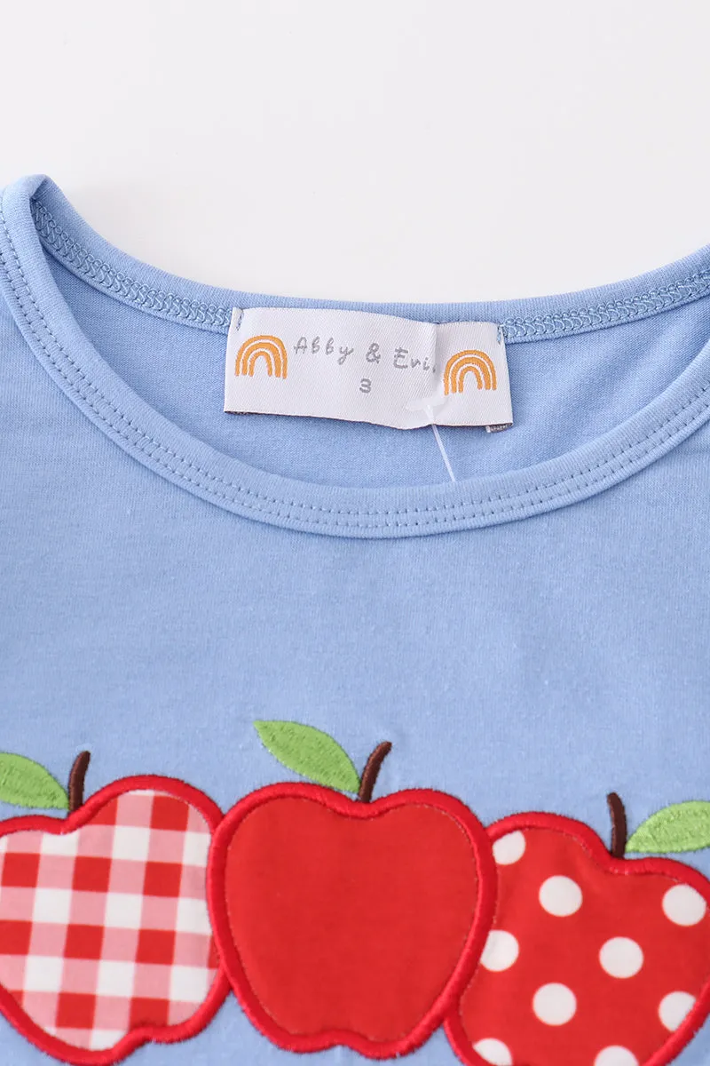 Blue apple applique girl set