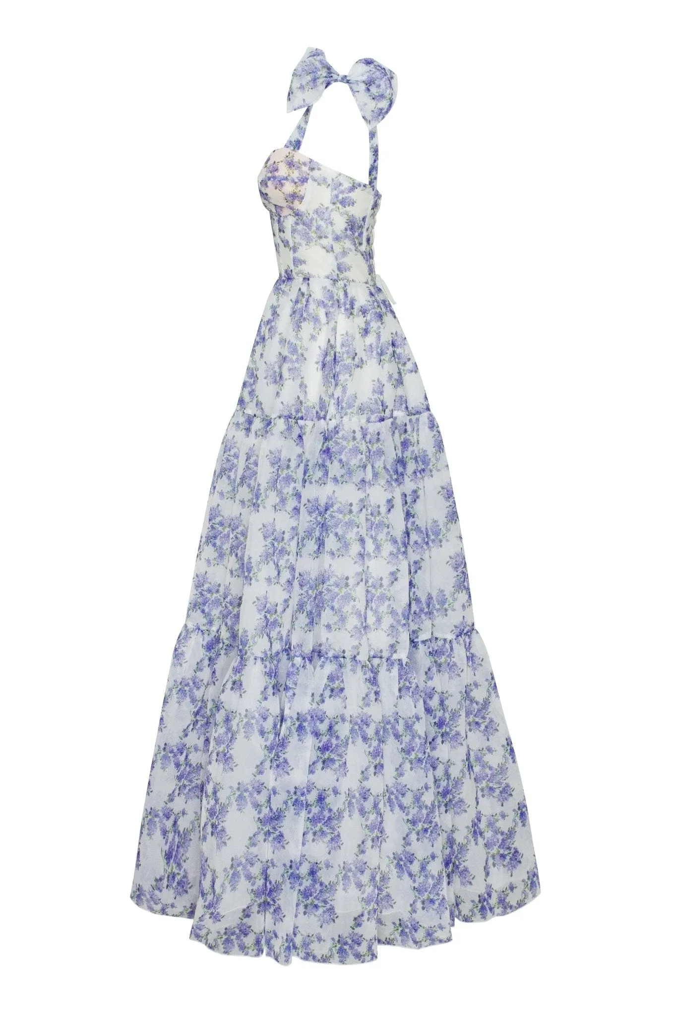 Blue Hydrangea tender tie-strap maxi dress