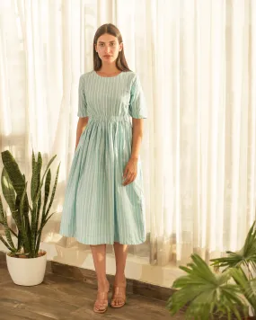 Blue Stripe Elastic Waist Dress