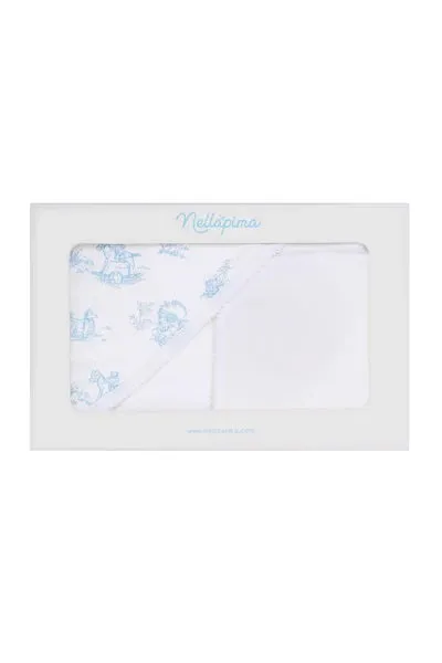 Blue Toile Hooded Towel Nella Pima