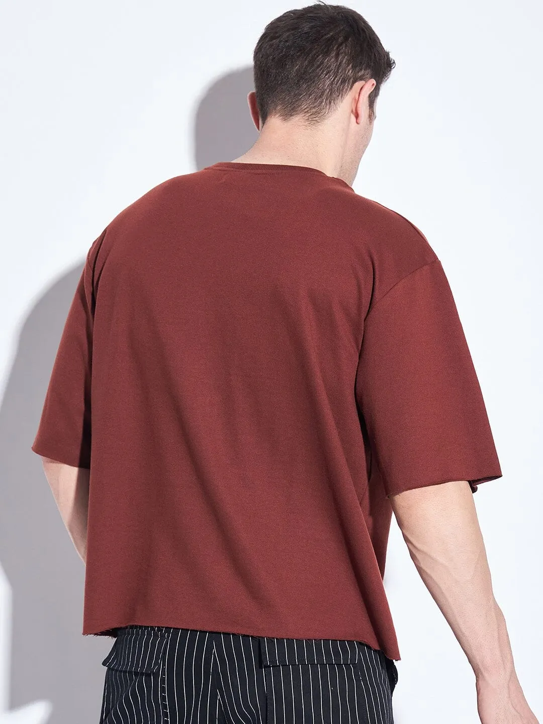 Brown Oversized Elbow Sleeve Tee