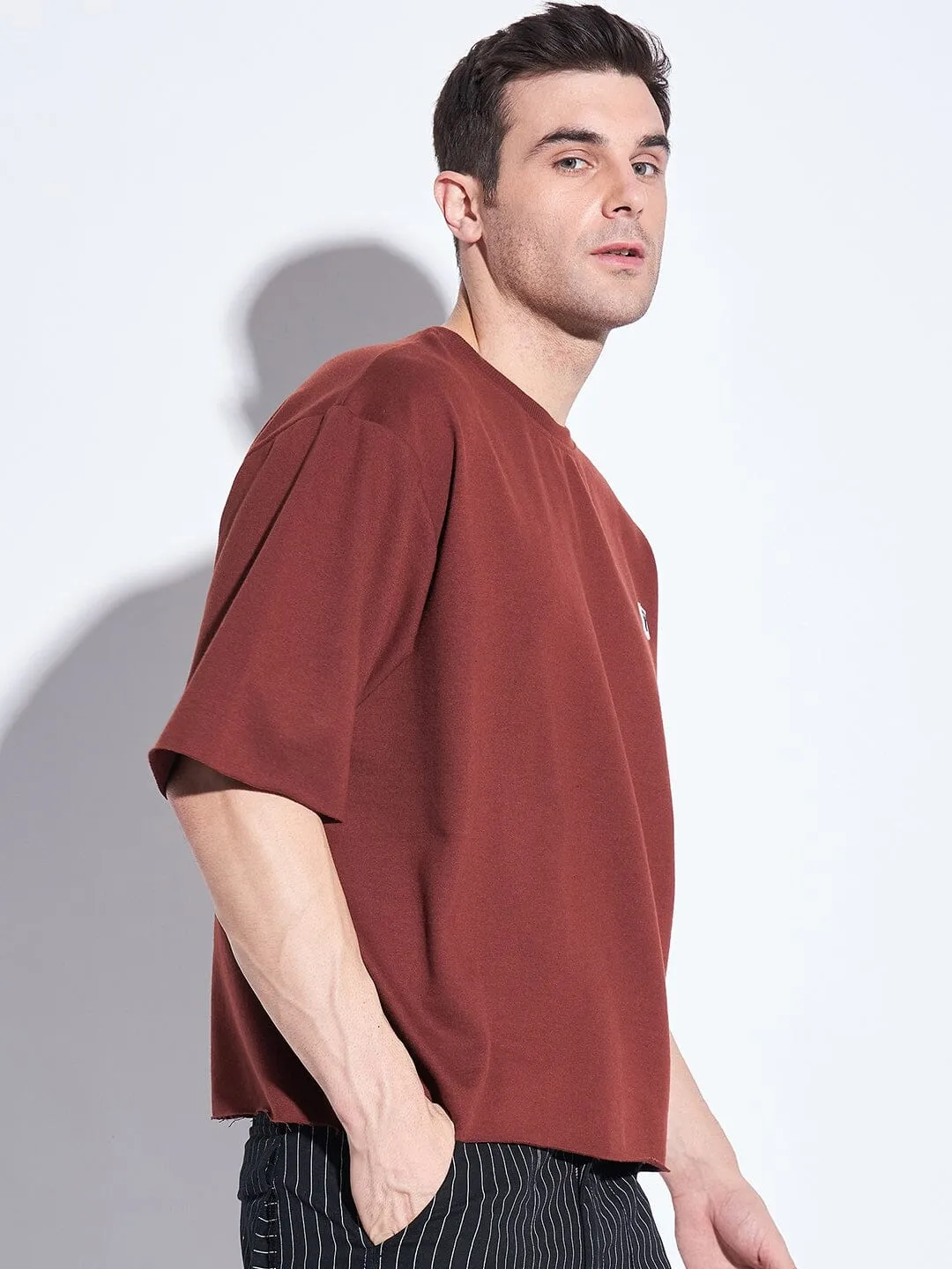 Brown Oversized Elbow Sleeve Tee