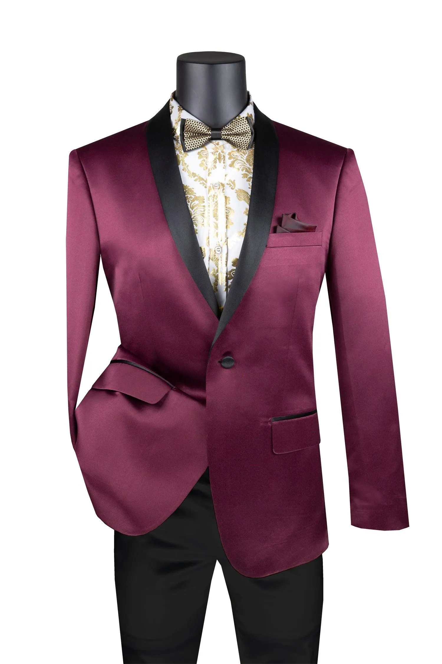 Burgundy Slim Fit Steen Tuxedo Jacket with Black Shawel Lapel