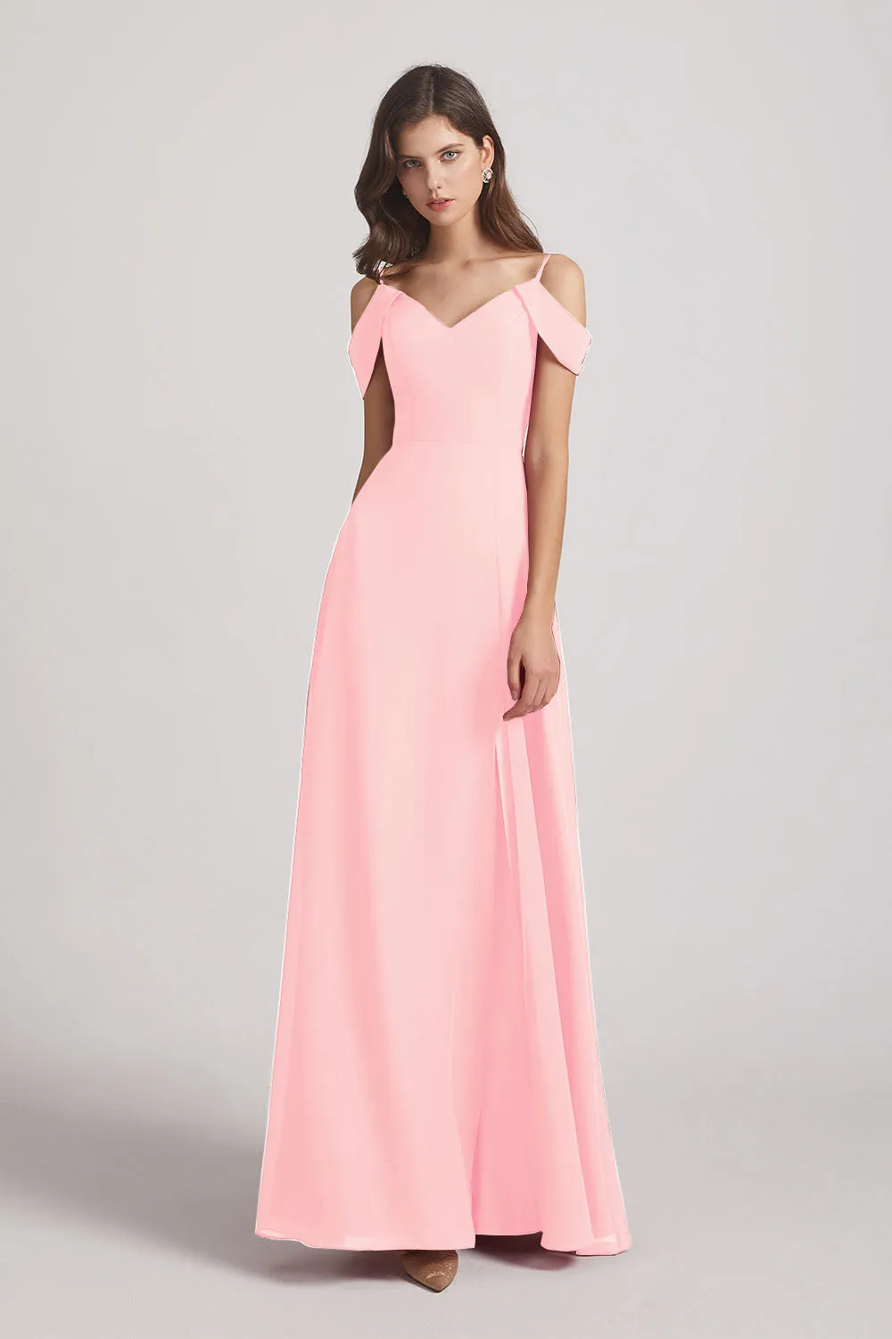 Chiffon Cold Shoulder V-Neck Bridesmaid Dresses with Slit (AF0093)