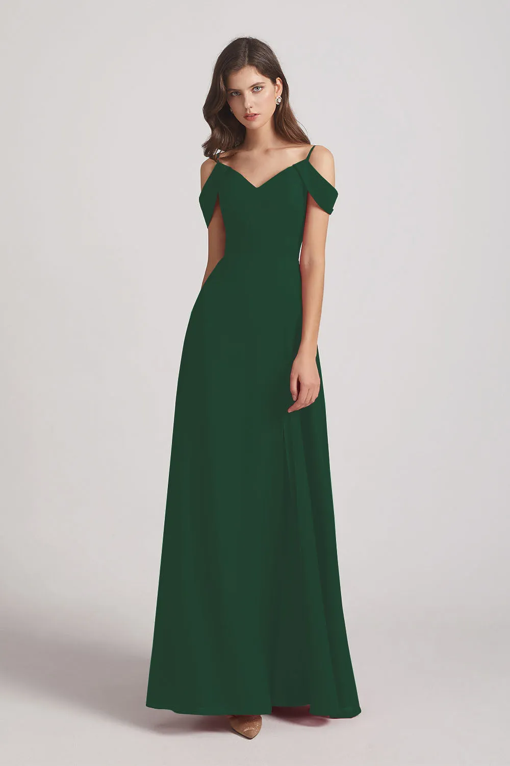 Chiffon Cold Shoulder V-Neck Bridesmaid Dresses with Slit (AF0093)