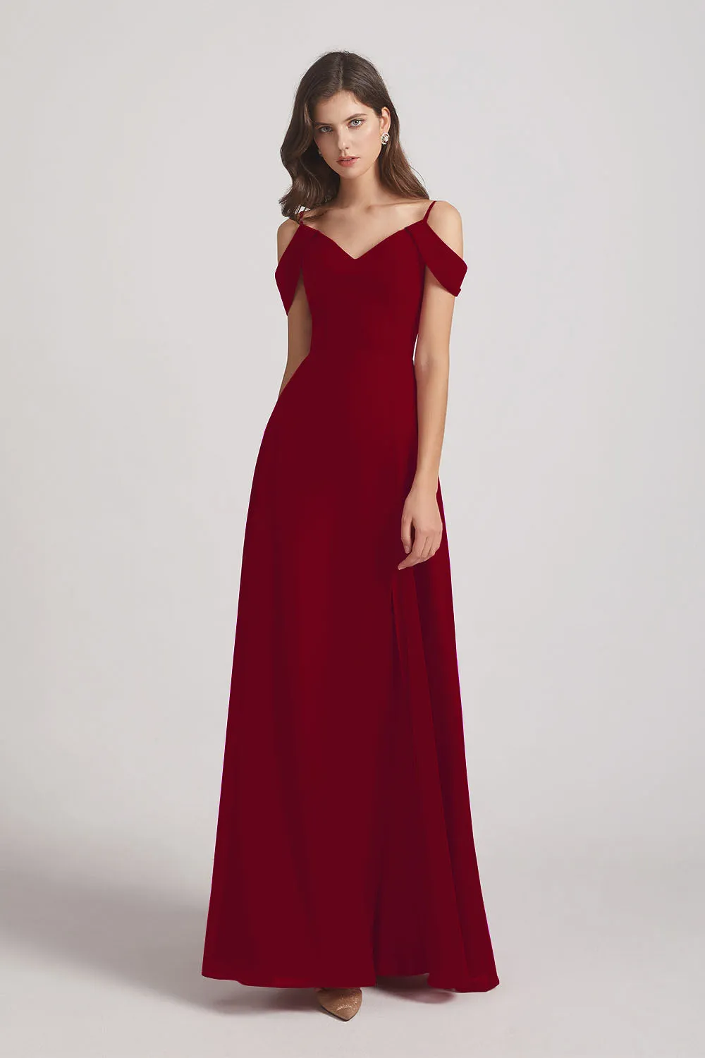 Chiffon Cold Shoulder V-Neck Bridesmaid Dresses with Slit (AF0093)