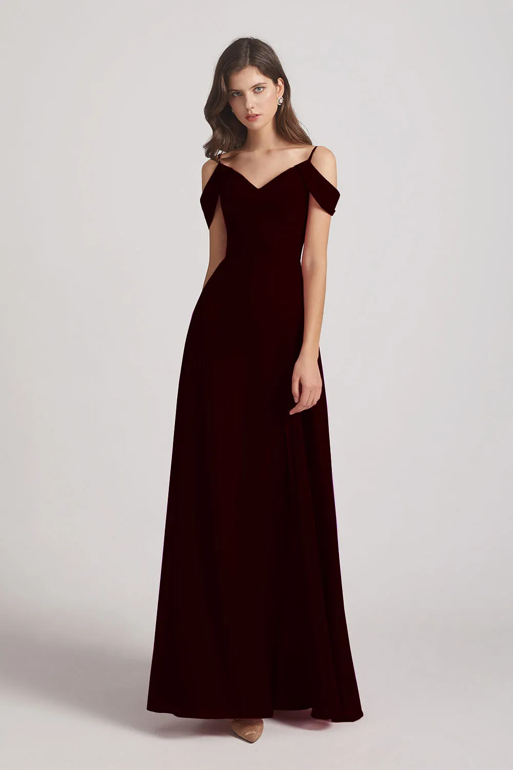 Chiffon Cold Shoulder V-Neck Bridesmaid Dresses with Slit (AF0093)