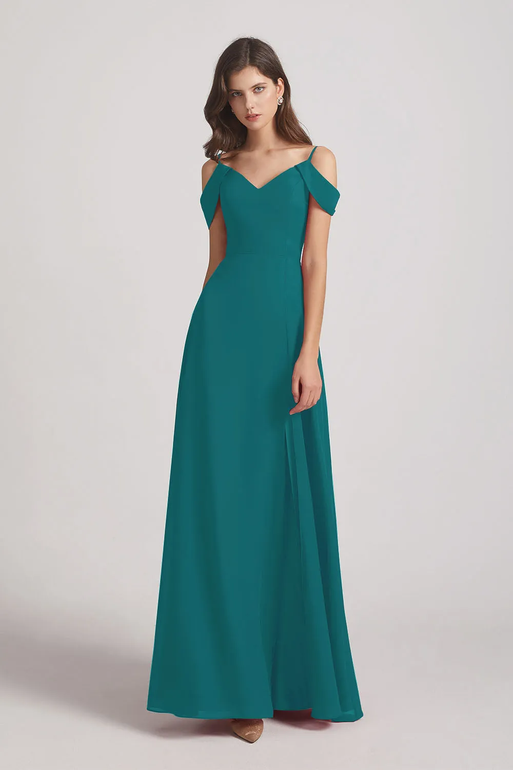 Chiffon Cold Shoulder V-Neck Bridesmaid Dresses with Slit (AF0093)