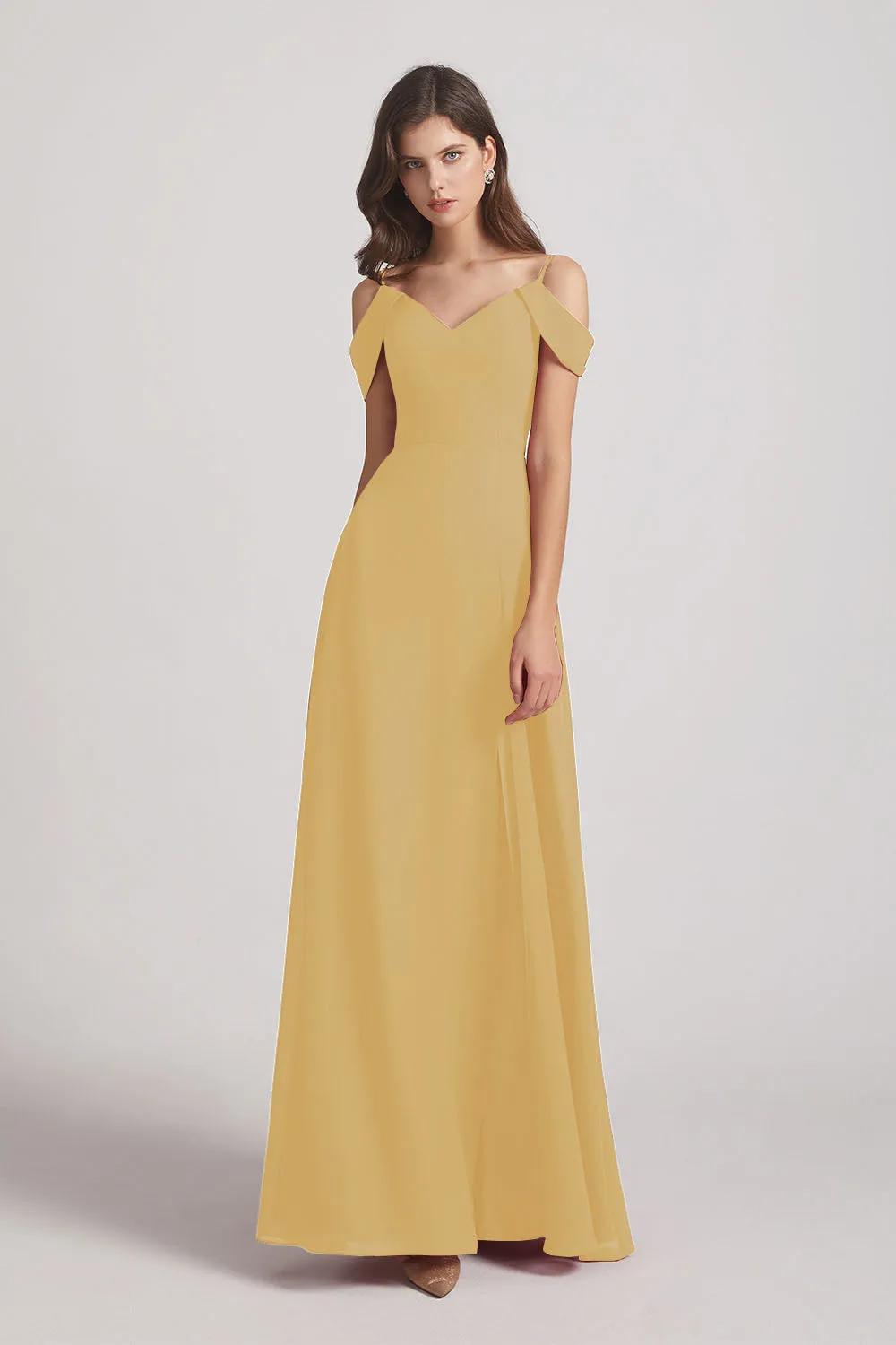 Chiffon Cold Shoulder V-Neck Bridesmaid Dresses with Slit (AF0093)