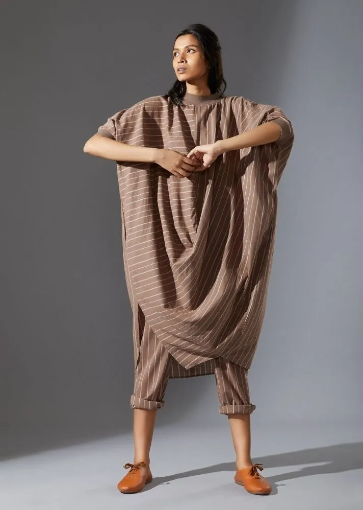 Cotton Cowl Dress-Beige