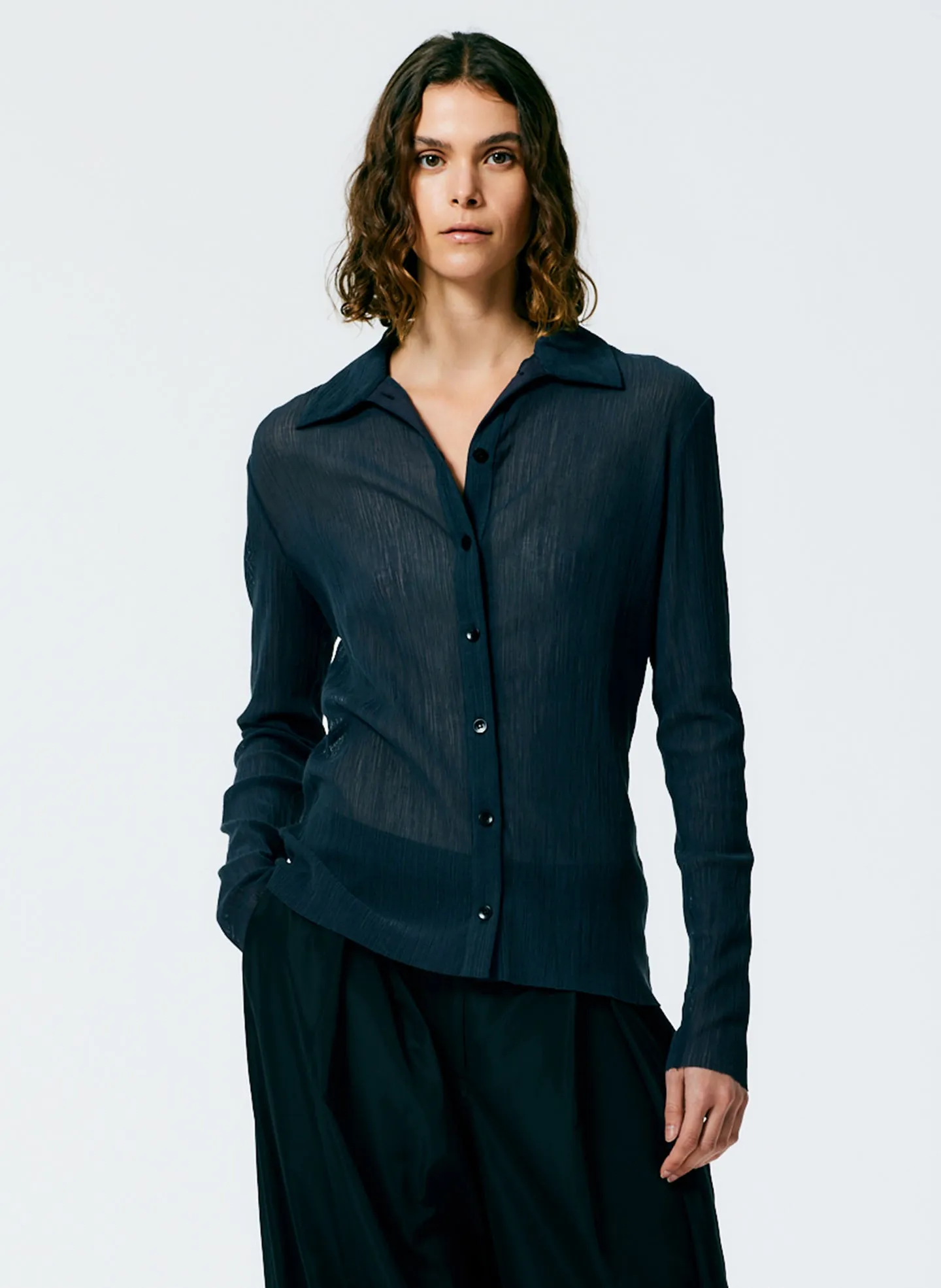 Crepe Gauze Long Sleeve Lean Shirt