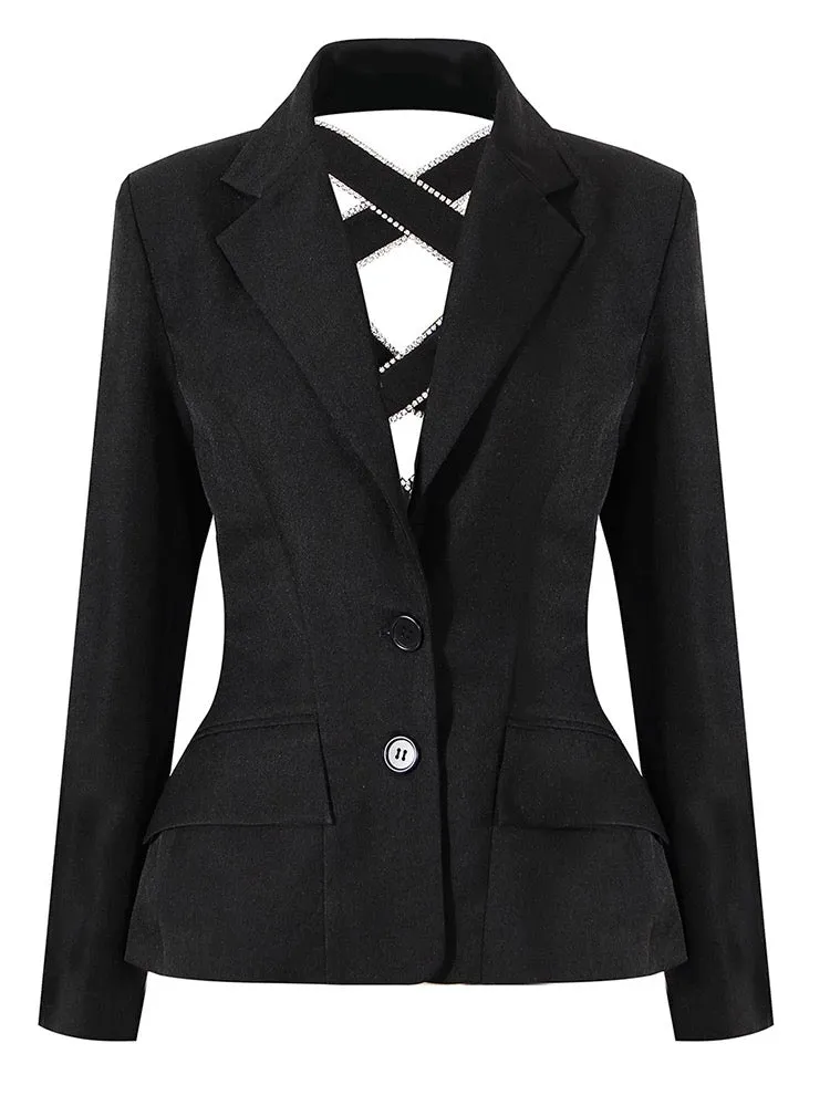 Cutout Rhinestones Black Blazer