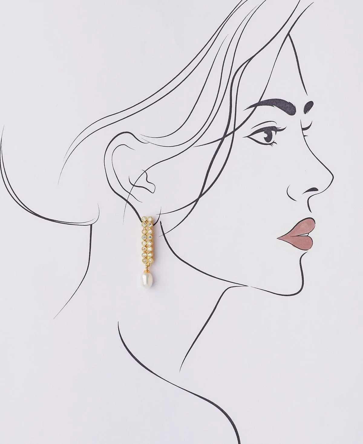 Delicate Stone Studded Pearl Earring