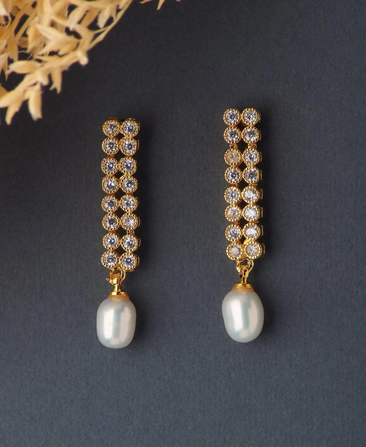 Delicate Stone Studded Pearl Earring