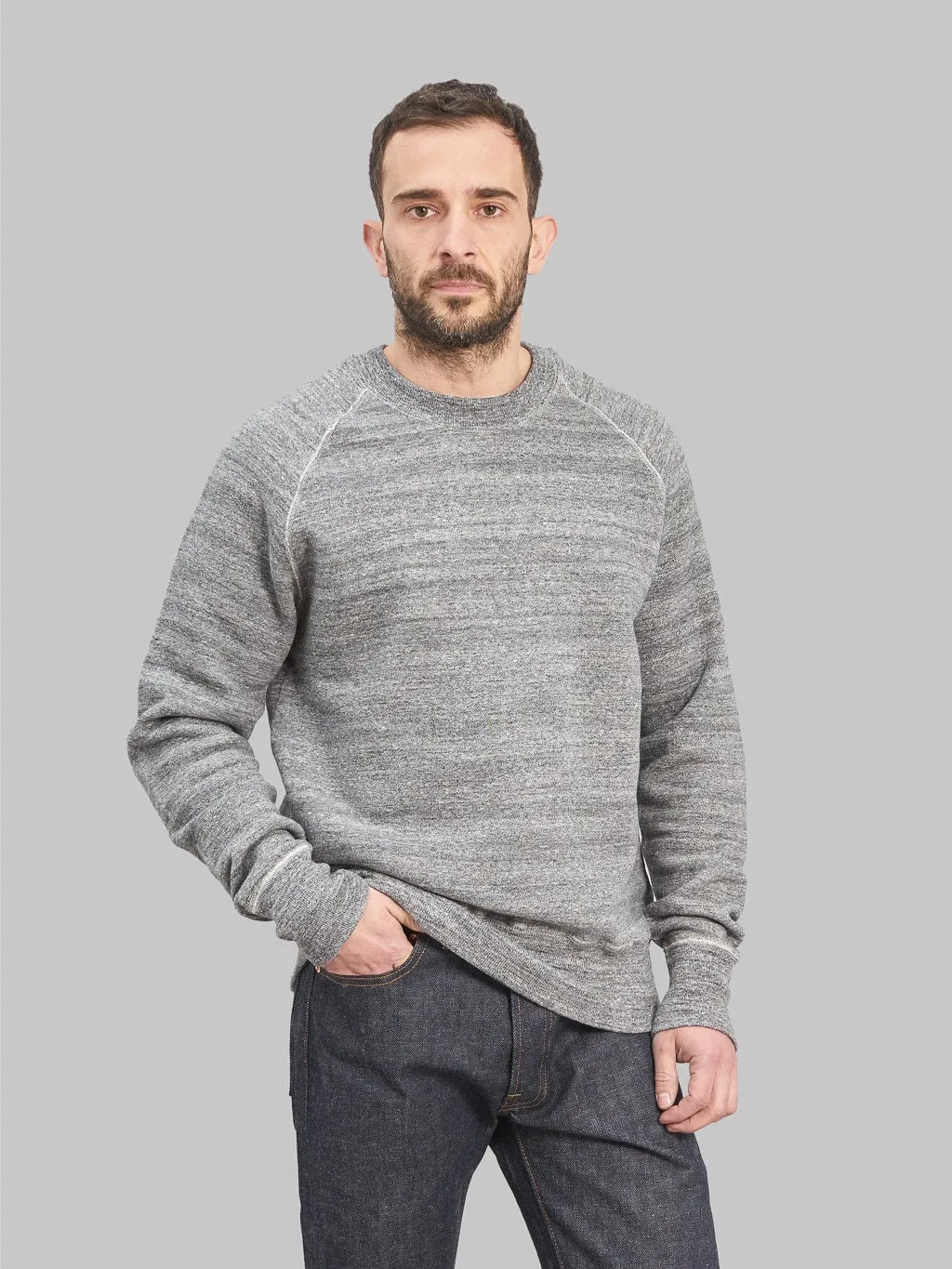 Denime By Warehouse & Co. "Lot. 261" 4-Needle Raglan Sweatshirt Dark Heather Grey