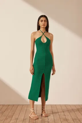 EVE KEYHOLE MIDI DRESS - TREE GREEN