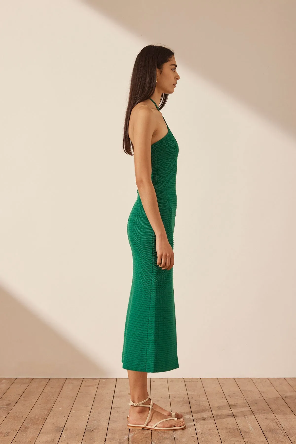 EVE KEYHOLE MIDI DRESS - TREE GREEN