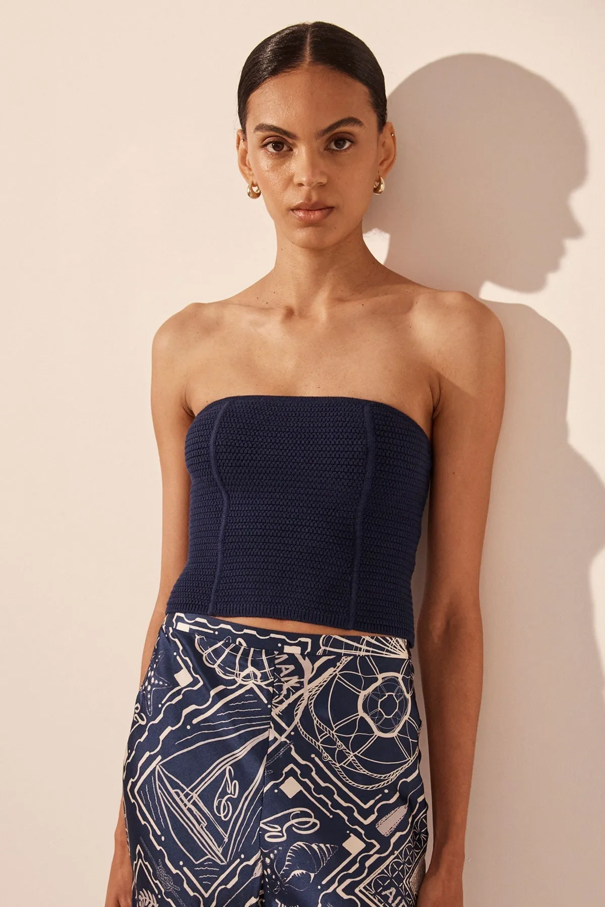 EVE PANELLED TUBE TOP - NAVY