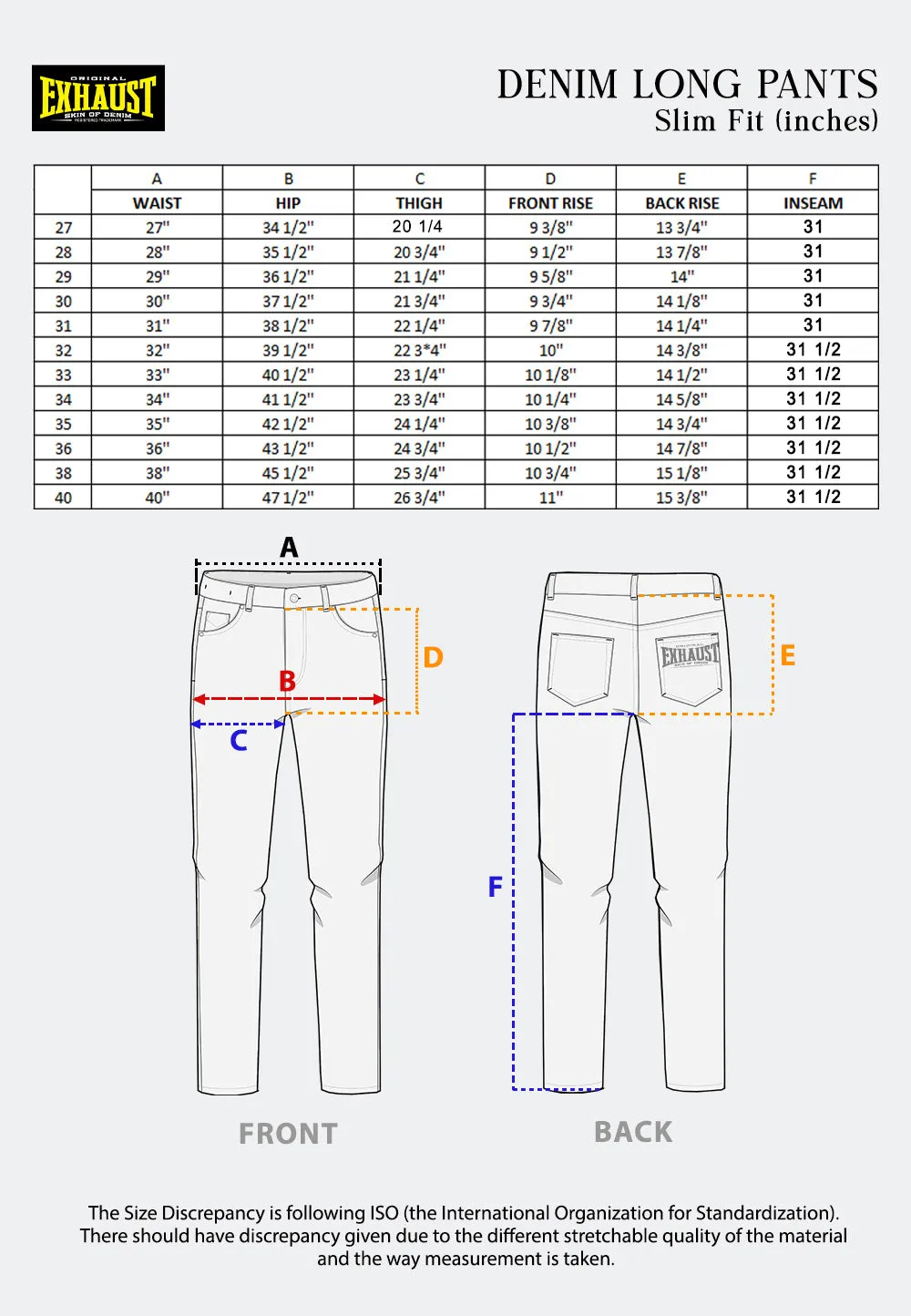 EXHAUST Stretchable Jeans Long Pants [303 Slim Fit] 1230