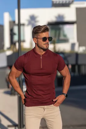 Father Sons Classic Fig Burgundy and Gold Zip Knitted Short Sleeve Polo - FSH466