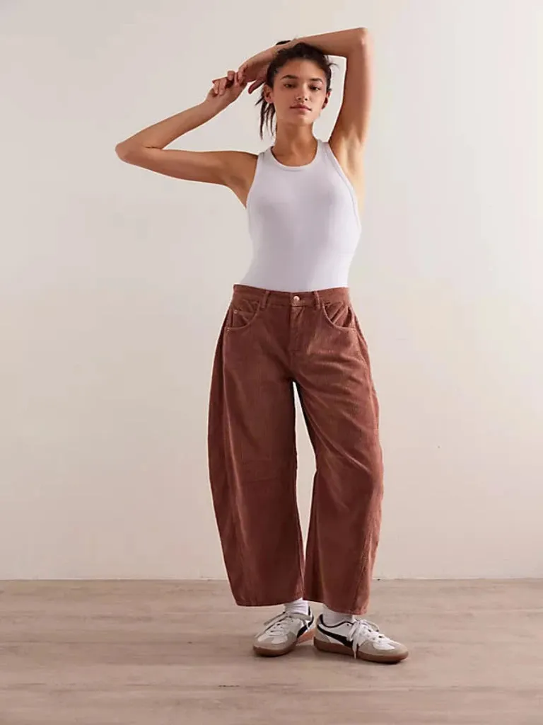 Sure! Here is an optimized version of the product title with modifiers:

Stylish Free People Good Luck Cord Barrel Pants – Comfortable, Trendy Womens Fashion