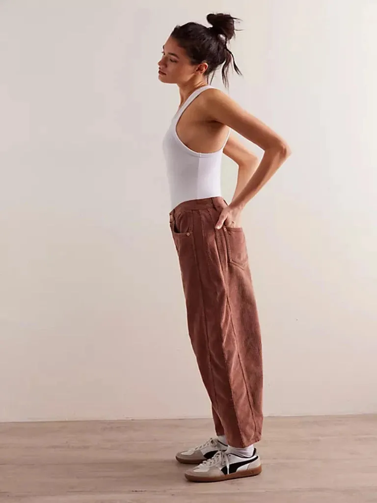 Sure! Here is an optimized version of the product title with modifiers:

Stylish Free People Good Luck Cord Barrel Pants – Comfortable, Trendy Womens Fashion