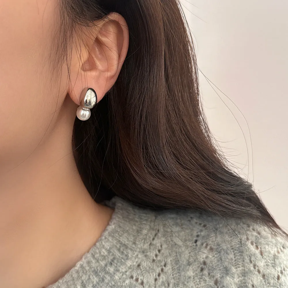 Glossy Metal Bean Silver Pin Earrings JLT12684