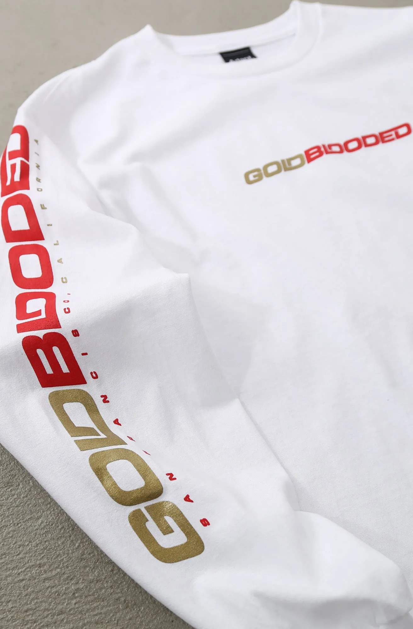 Gold Blooded RPM (Men's White/Red Long Sleeve Tee)