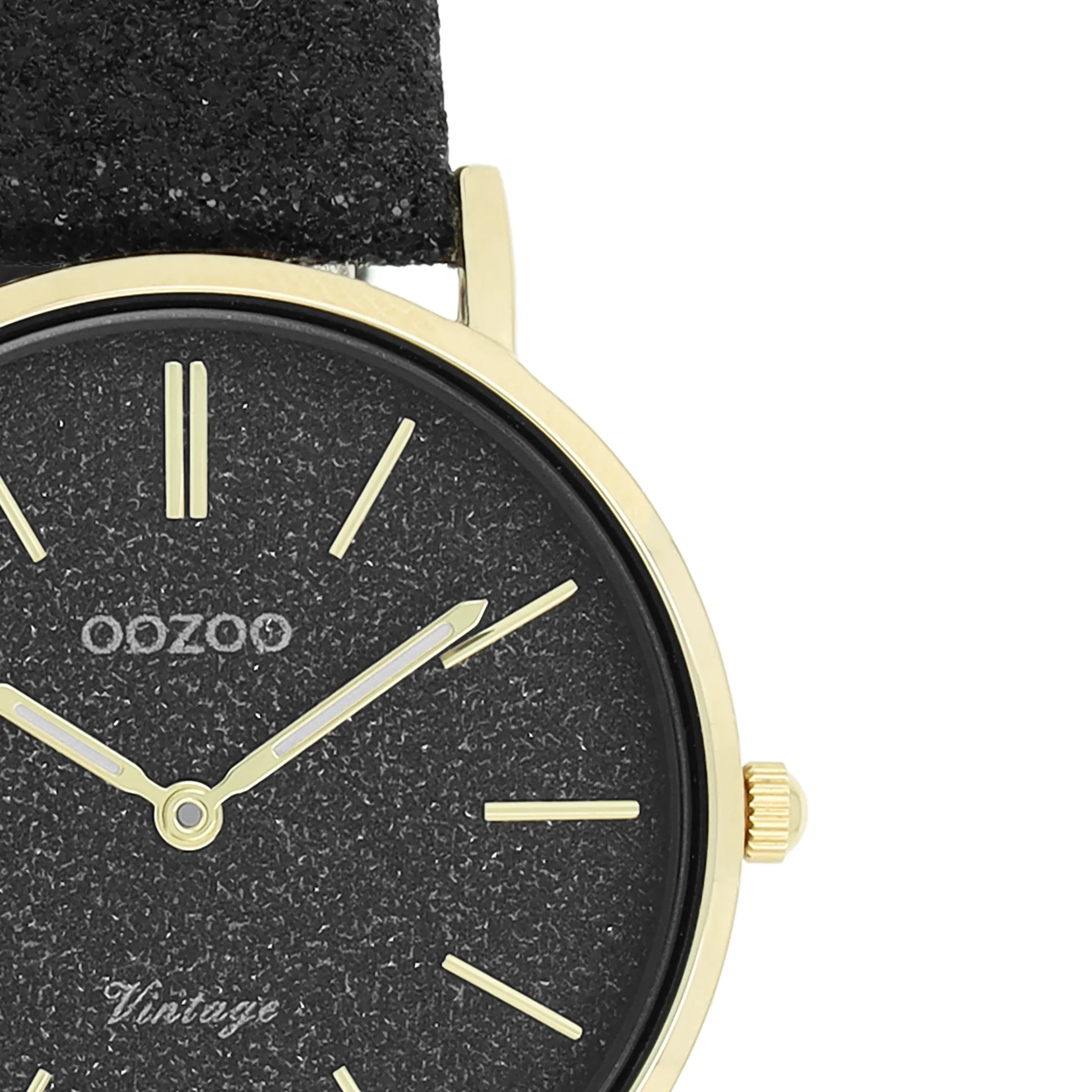 Gold coloured OOZOO watch with black leather strap - C20204