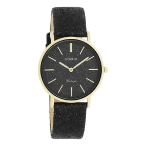 Gold coloured OOZOO watch with black leather strap - C20204