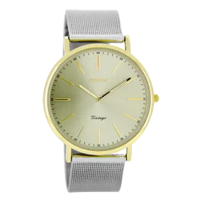 Gold coloured  watch with silver coloured metal mesh bracelet