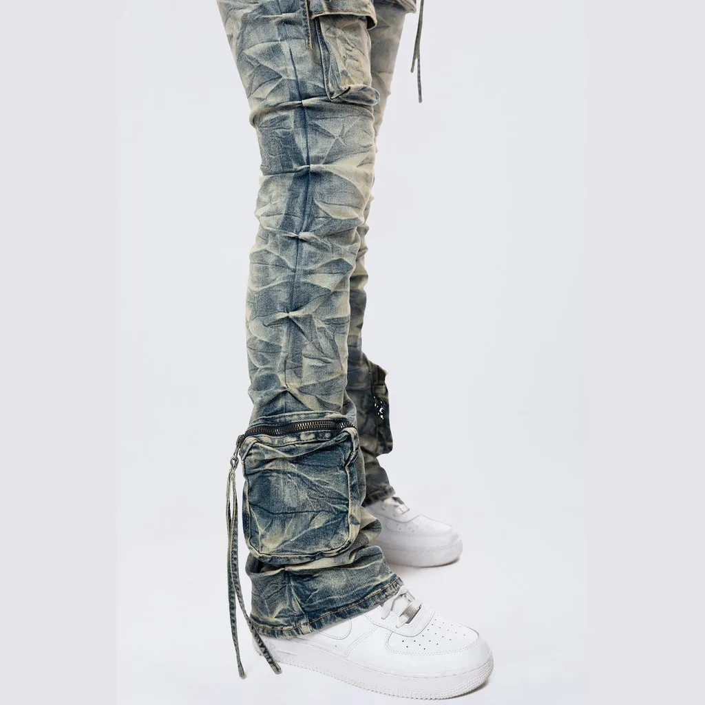 High Rise Stacked Cargo Jeans - Blue Toast