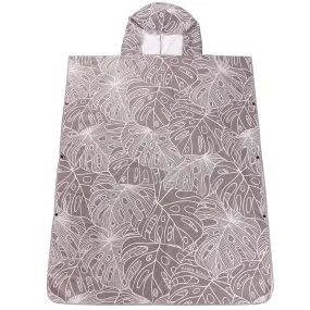 Hooded Beach Towel Poncho Adult Monstera Lines Grey