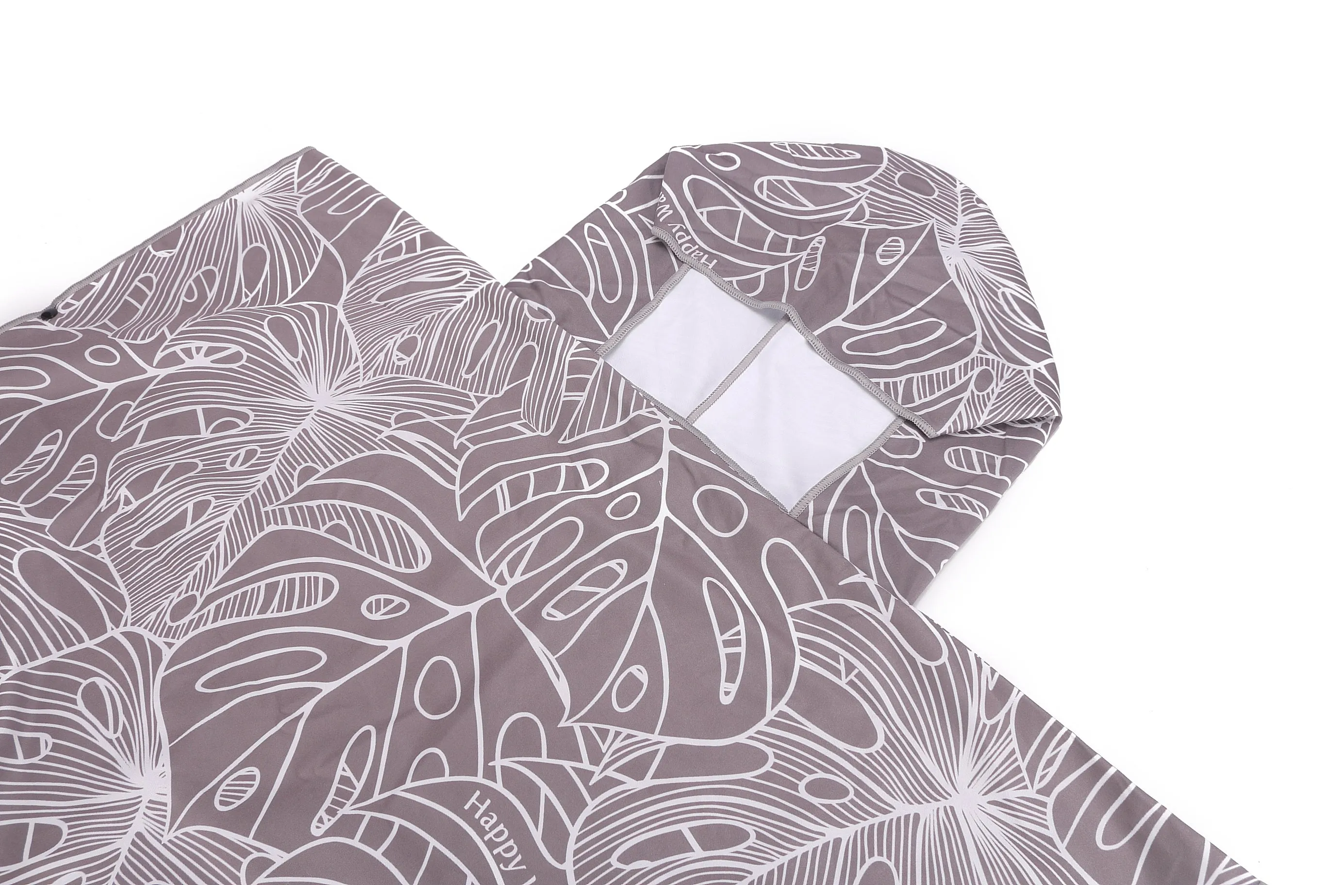 Hooded Beach Towel Poncho Adult Monstera Lines Grey