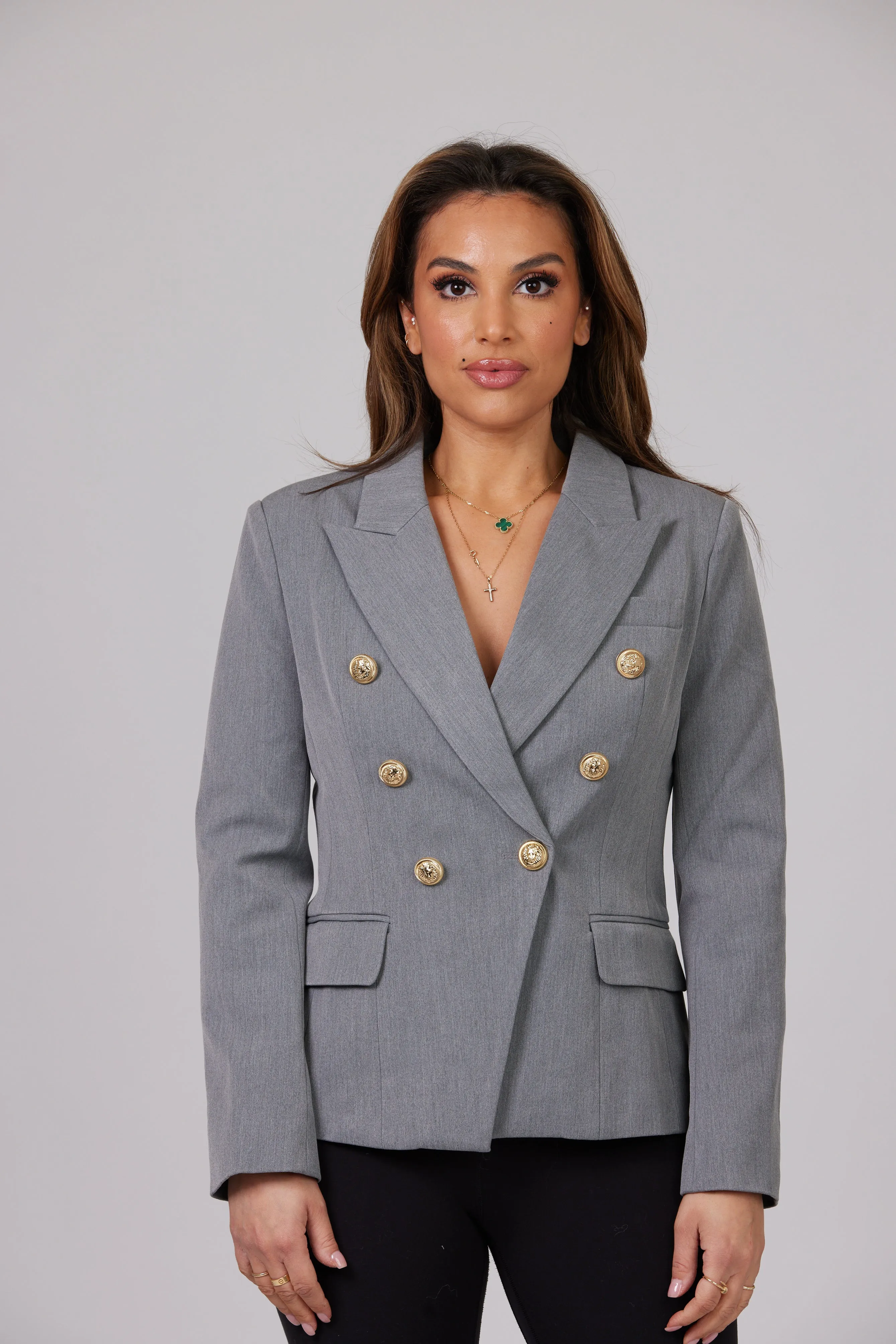 ICONIC GREY WITH GOLD BUTTON BLAZER