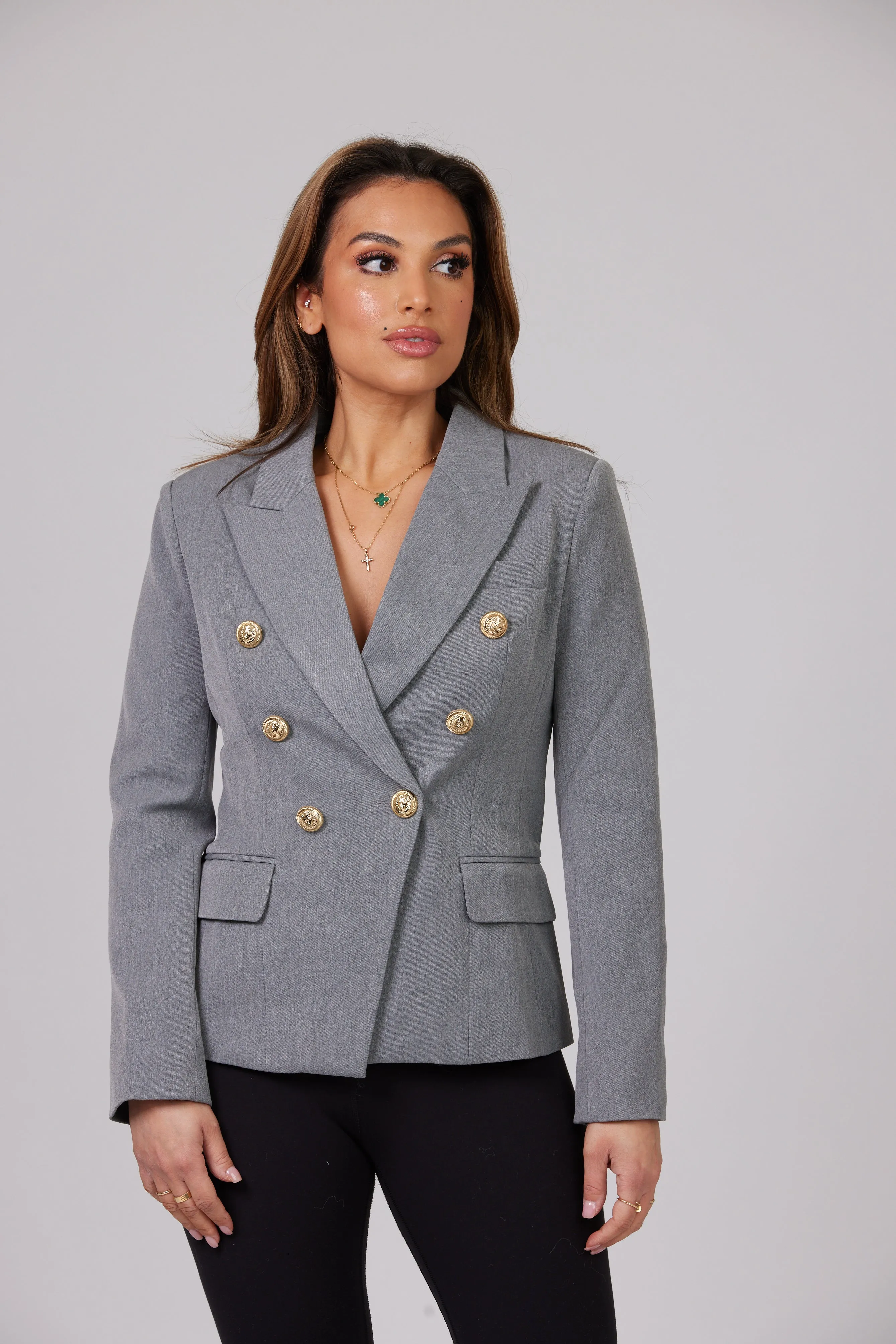 ICONIC GREY WITH GOLD BUTTON BLAZER