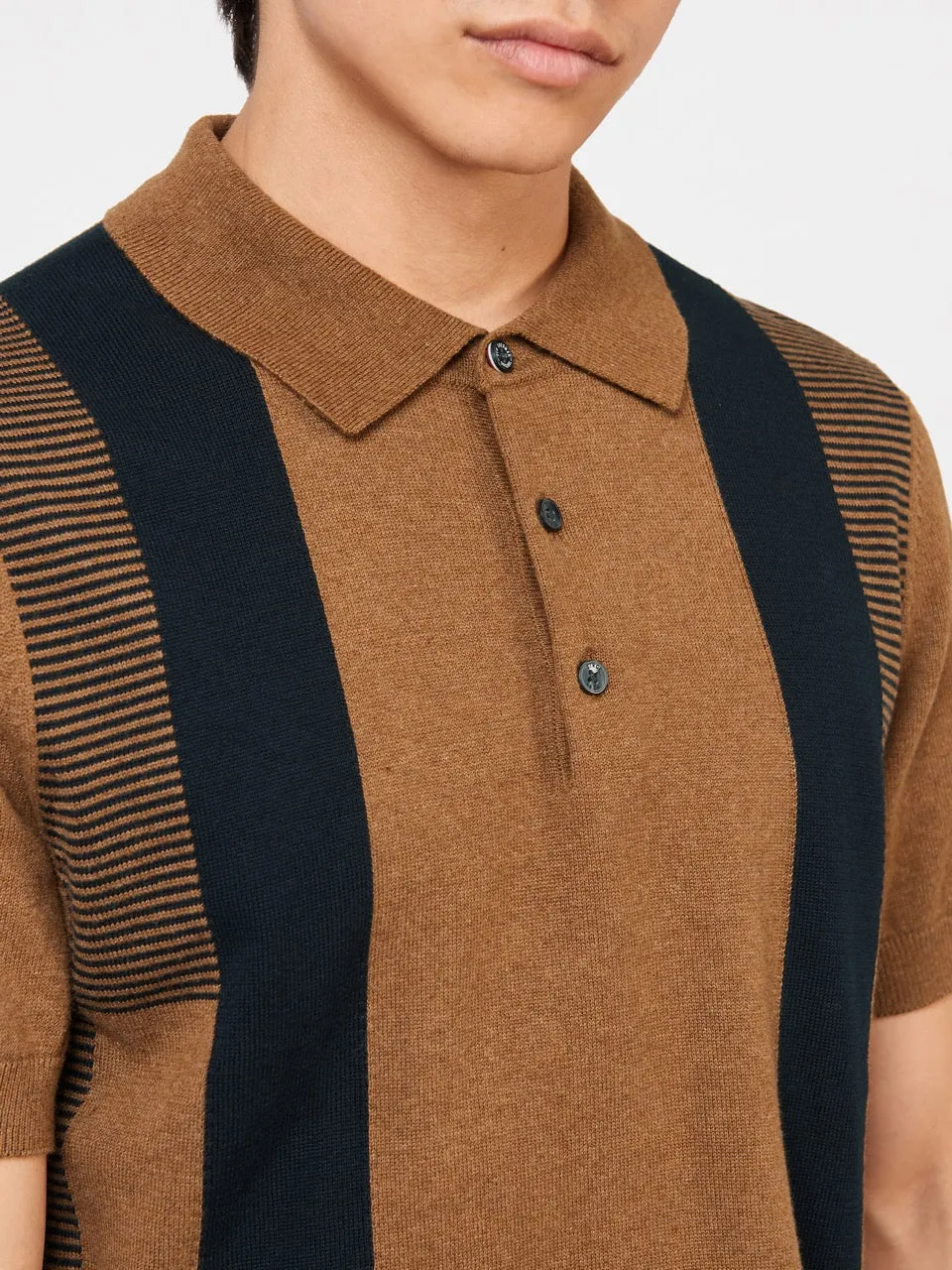 Intarsia Stripe Knit Polo - Ginger