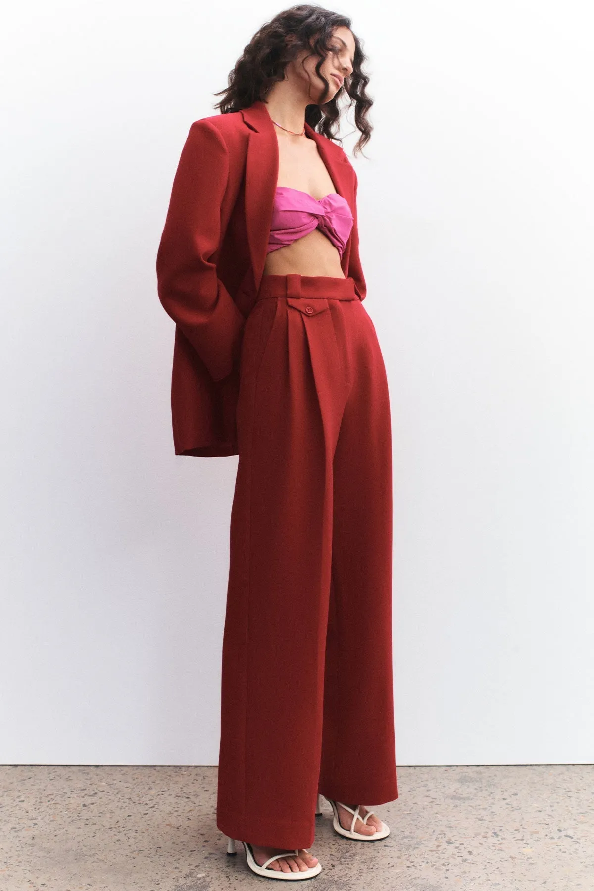 IRENA HIGH WAISTED TAILORED PANT - ROMA RED