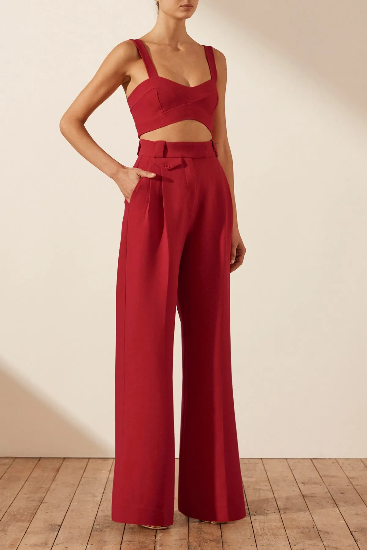 IRENA HIGH WAISTED TAILORED PANT - ROMA RED