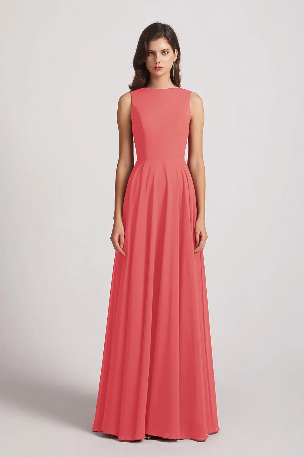 Jewel A-line Chiffon Open Back Bridesmaid Dresses (AF0048)