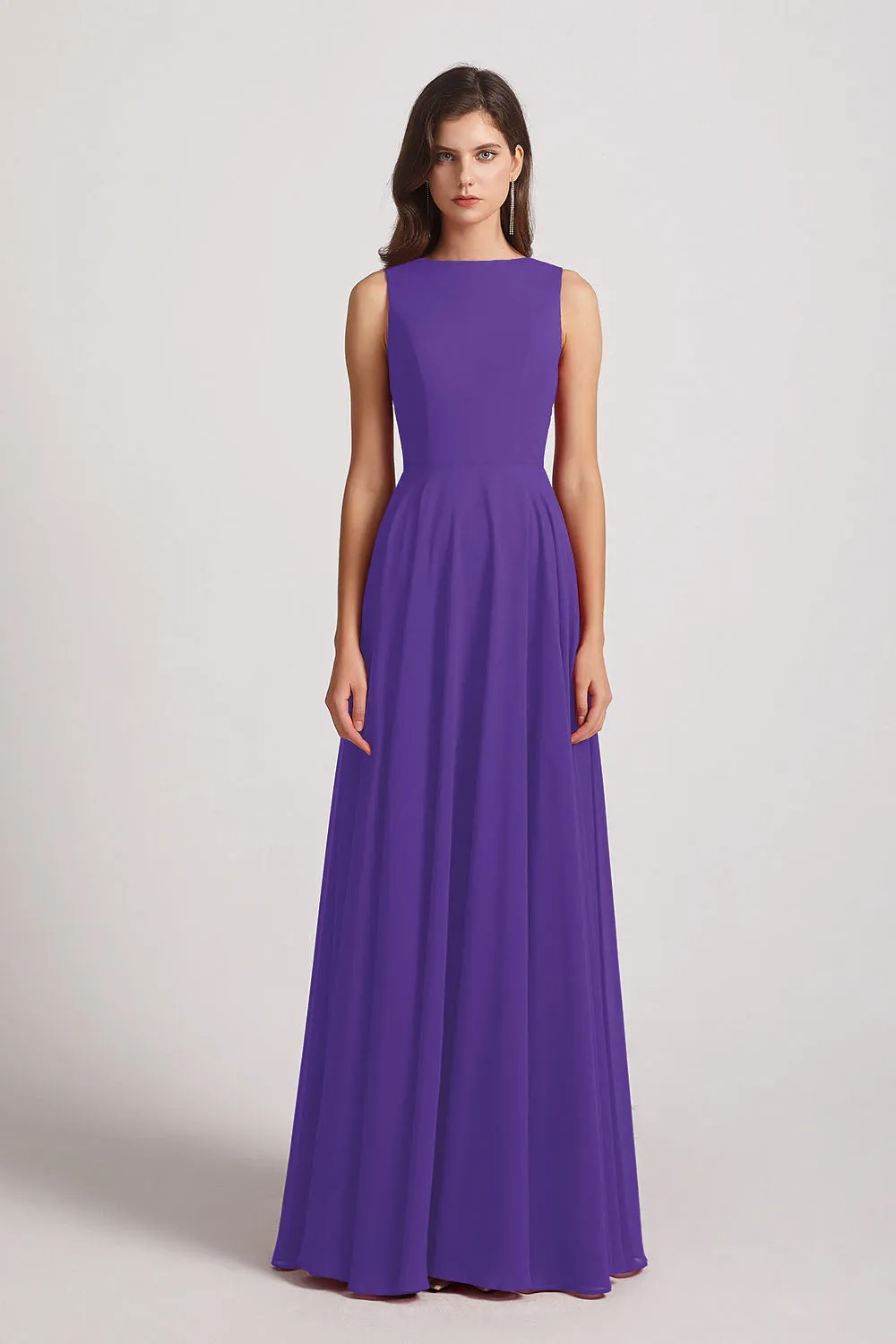 Jewel A-line Chiffon Open Back Bridesmaid Dresses (AF0048)