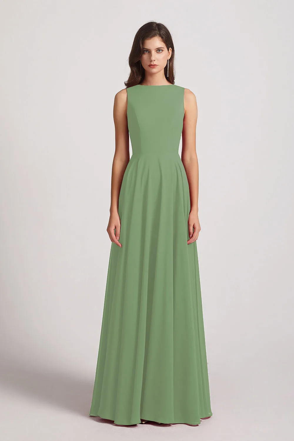 Jewel A-line Chiffon Open Back Bridesmaid Dresses (AF0048)