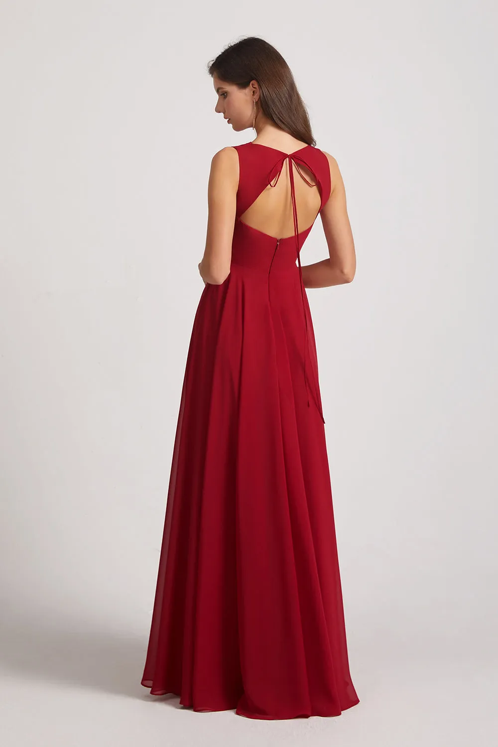 Jewel A-line Chiffon Open Back Bridesmaid Dresses (AF0048)